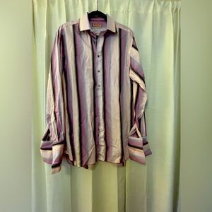 Thomas Pink Jermyn Street Purple and Black Striped Sateen Cotton Dress Shirt